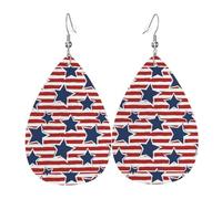 WHJDPP red white star stripe flag Prints Teardrop Leather Earrings - Lightweight Dangle Earrings for Women, Vivid Faux Leather Drops with Silver Plated Hooks, Eye-Catching Party