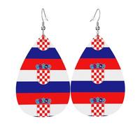 WHJDPP Republic of Croatia flag Prints Teardrop Leather Earrings - Lightweight Dangle Earrings for Women, Vivid Faux Leather Drops with Silver Plated Hooks, Eye-Catching Party