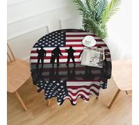 WHJDPP Round Decorative Tablecloth - 60 in American Flag Veterans Day Picture Soft Wrinkle-Resistant for Dining Tables and Parties