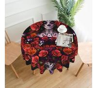 WHJDPP Round Decorative Tablecloth - 60 in Day Of The Dead Sugar Roses Skull Picture Soft Wrinkle-Resistant for Dining Tables and Parties