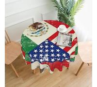 WHJDPP Round Decorative Tablecloth - 60 in Mexican American Flag Picture Soft Wrinkle-Resistant for Dining Tables and Parties