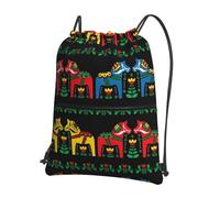 WHJDPP Runner Swedish Dala Horse Folk Prints Drawstring Backpack - Lightweight Water-Resistant Sport Bag with Zipper Pocket - Gym, Travel, Yoga & Hiking