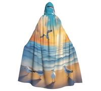 WHJDPP seagulls by the sea Printing Halloween Adult Hooded Cloak No Zipper, Comfortable & Durable for Role-Playing