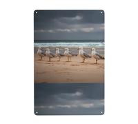 WHJDPP Seagulls on the beach Picture Tin decorative painting 8x12in Made of tinplate, wear-resistant and durable