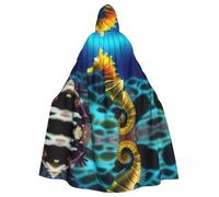 WHJDPP seahorse underwater Prints Hooded Cloak for Halloween, Role-playing, and Costume Parties - Comfortable and Durable