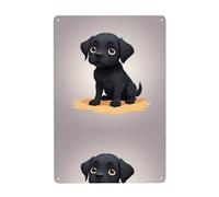 WHJDPP Shy little black dog Picture Tin decorative painting 8x12in Made of tinplate, wear-resistant and durable