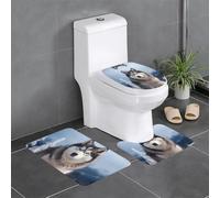 WHJDPP Siberian Husky Printing Anti-Slip Bathroom Rugs Set - 3-Piece Contour, Oval & Rectangular Mats for Toilet, Vanity & Restrooms