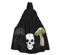 WHJDPP Skull next to black mushrooms Printing Halloween Adult Hooded Cloak No Zipper, Comfortable & Durable for Role-Playing