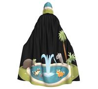 WHJDPP Small animals playing by the fountain Printing Halloween Adult Hooded Cloak No Zipper, Comfortable & Durable for Role-Playing