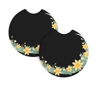 Whjdpp Small Flowers On The Crescent Printing Car Interior Cup Holder Pad 2 Pc Waterproof & Quick for Cars, Trucks, Suvs, and Ships