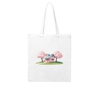WHJDPP Small house under the cherry tree Picture Woman Canvas Tote Bag Strong and durable for traveling, shopping, Daily One Size