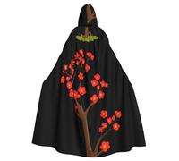 WHJDPP Small red flowers growing on a tree Printing Halloween Adult Hooded Cloak No Zipper, Comfortable & Durable for Role-Playing