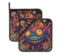 WHJDPP Smiling Monster Printing Square Insulated Pot Mat 2 Pieces Featuring a Convenient Side Hanging Rope for Easy Storage