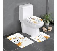 WHJDPP Snowman on Dead Leaves Printing 3 Pcs Bathroom Anti-Slip Mat Set 24x16in Rectangular, U-Shaped & Oval Rugs for Toilet, Vanity & Bath