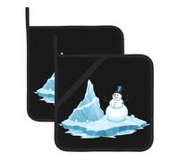 WHJDPP Snowman on The Iceberg Printing Square Insulated Pot Mat 2 Pieces Featuring a Convenient Side Hanging Rope for Easy Storage