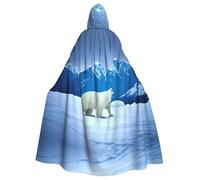 WHJDPP Snowy Mountain Polar Bear Picture Halloween Adult Hooded Cape Cloak with Bow Tie for Costume Parties, Cosplay