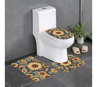 WHJDPP Spring Sunflowers Retro Flowers Printing Bathroom Anti Slip Quick Drying Three Piece Set, Slip Quick Drying Durable Shower Bath mat