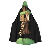 WHJDPP squirrel tree house Printed Halloween Adult Hooded Cape Cloak with Bow Tie for Costume Parties, Cosplay