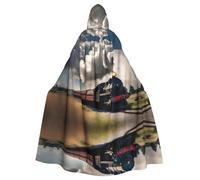 WHJDPP Steam Train Clouds Prints Halloween Adult Hooded Cloak for Costume Parties and Theme Events