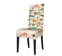 WHJDPP Stylish Learning Alphabets with Dinosaurs Pattern dining chair cover is easy to disassemble and made of high resilience fabric that is wear-resistant