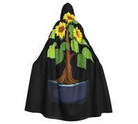 WHJDPP Sunflower Bonsai Picture Adult Hooded Cloak is a super large, comfortable, and durable Halloween hooded poncho