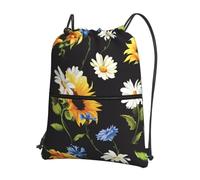 WHJDPP Sunflowers Chamomile Prints Drawstring Backpack - Lightweight Water-Resistant Sport Bag with Zipper Pocket - Gym, Travel, Yoga & Hiking