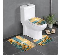 WHJDPP Sunflowers Sea Printing Bathroom Anti Slip Quick Drying Three Piece Set, Slip Quick Drying Durable Shower Bath mat