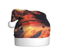 WHJDPP sunset sky fiery clouds Picture Men's and women's plush Christmas hats, adult New Year's holiday party caps