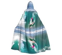 WHJDPP Surfer People Picture Halloween Adult Hooded Cape Cloak with Bow Tie for Costume Parties, Cosplay
