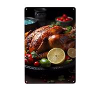 WHJDPP Tantalizing roast turkey Picture Tin decorative painting 8x12in Made of tinplate, wear-resistant and durable