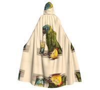 WHJDPP The parrot drinking a beverage Picture Adult Hooded Cloak is a super large, comfortable, and durable Halloween hooded poncho