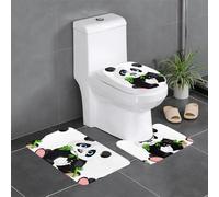 WHJDPP Three-piece floor mat set Cute panda Picture water-absorbent and non-slip for bathrooms toilets and kitchens