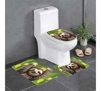 WHJDPP Three-piece floor mat set Cute Sloth Picture water-absorbent and non-slip for bathrooms toilets and kitchens