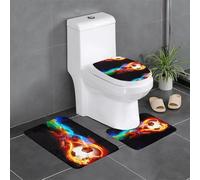 WHJDPP Three-piece floor mat set Fire Dragon Roll soccer Picture water-absorbent and non-slip for bathrooms toilets and kitchens