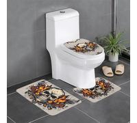 WHJDPP Three-piece floor mat set fire Skull Picture water-absorbent and non-slip for bathrooms toilets and kitchens