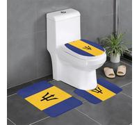 WHJDPP Three-piece floor mat set Flag of Barbados Picture water-absorbent and non-slip for bathrooms toilets and kitchens