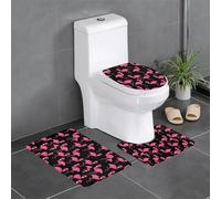 WHJDPP Three-piece floor mat set Lovely Pink Flamingos Picture water-absorbent and non-slip for bathrooms toilets and kitchens