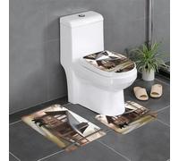 WHJDPP Three-piece floor mat set Rustic Lodge Bear Picture water-absorbent and non-slip for bathrooms toilets and kitchens