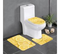 WHJDPP Three-piece floor mat set Yellow Lemon Picture water-absorbent and non-slip for bathrooms toilets and kitchens