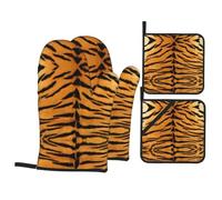 WHJDPP Tiger Skin Prints Kitchen Baking 4-Piece Set with Heat Resistant Pot Holders & Oven Mitts - Waterproof Layer for Easy Clean, BBQ Grill & Dishware Protection
