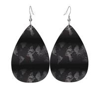 WHJDPP Time Zone Map Prints Drip Earrings - Faux Leather Charms for Women - Lightweight Dangling Jewelry - Party & Holiday Accents