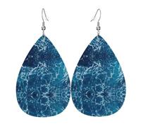 WHJDPP Tropical Ocean Beach Theme Prints Teardrop Leather Earrings - Lightweight Dangle Earrings for Women, Vivid Faux Leather Drops with Silver Plated Hooks, Eye-Catching Party