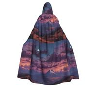 WHJDPP Twilight on the mountain Printed Halloween Adult Hooded Cape Cloak with Bow Tie for Costume Parties, Cosplay