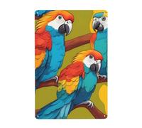 WHJDPP Two Colored Parrots Picture Tin decorative painting 8x12in Made of tinplate, wear-resistant and durable