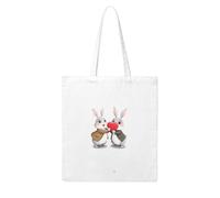 WHJDPP Two little rabbits holding love hearts Picture Woman Canvas Tote Bag Strong and durable for traveling, shopping, Daily One Size