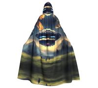 WHJDPP UFO landing Printing Halloween Adult Hooded Cape Cloak for wear during Halloween, role-playing