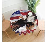 WHJDPP USA Patriotic Eagle with American Flag Prints 60 Inch Round Table Throw - Waterproof Table Cover for Dining Table, Coffee Table, Party & Outdoor Use - Soft & Wrinkle Resistant Decor