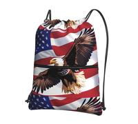 WHJDPP USA Patriotic Eagle with American Flag Prints Drawstring Zipper Backpack - Lightweight Water-Resistant Sport Gym Bag with Front Pocket & Internal Organizer - Ideal for Travel, Yoga, and Hiking