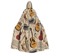 WHJDPP Various retro musical instruments Printed Halloween Adult Hooded Cape Cloak with Bow Tie for Costume Parties, Cosplay