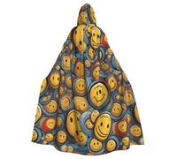 WHJDPP Various smiley faces Printed Halloween Adult Hooded Cape Cloak with Bow Tie for Costume Parties, Cosplay